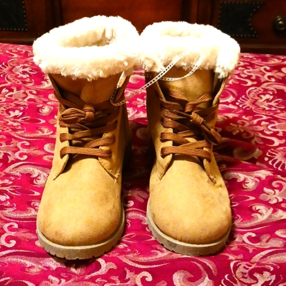 LUCITA FAUX FUR LACE UP BOOTS